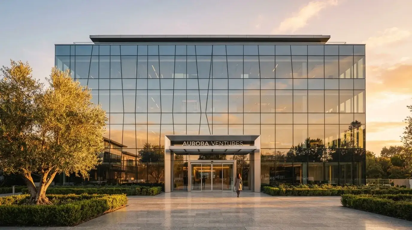 Fotografía de un edificio de oficinas corporativas con fachada de cristal, simbolizando la regulación y la supervisión del sector del juego.